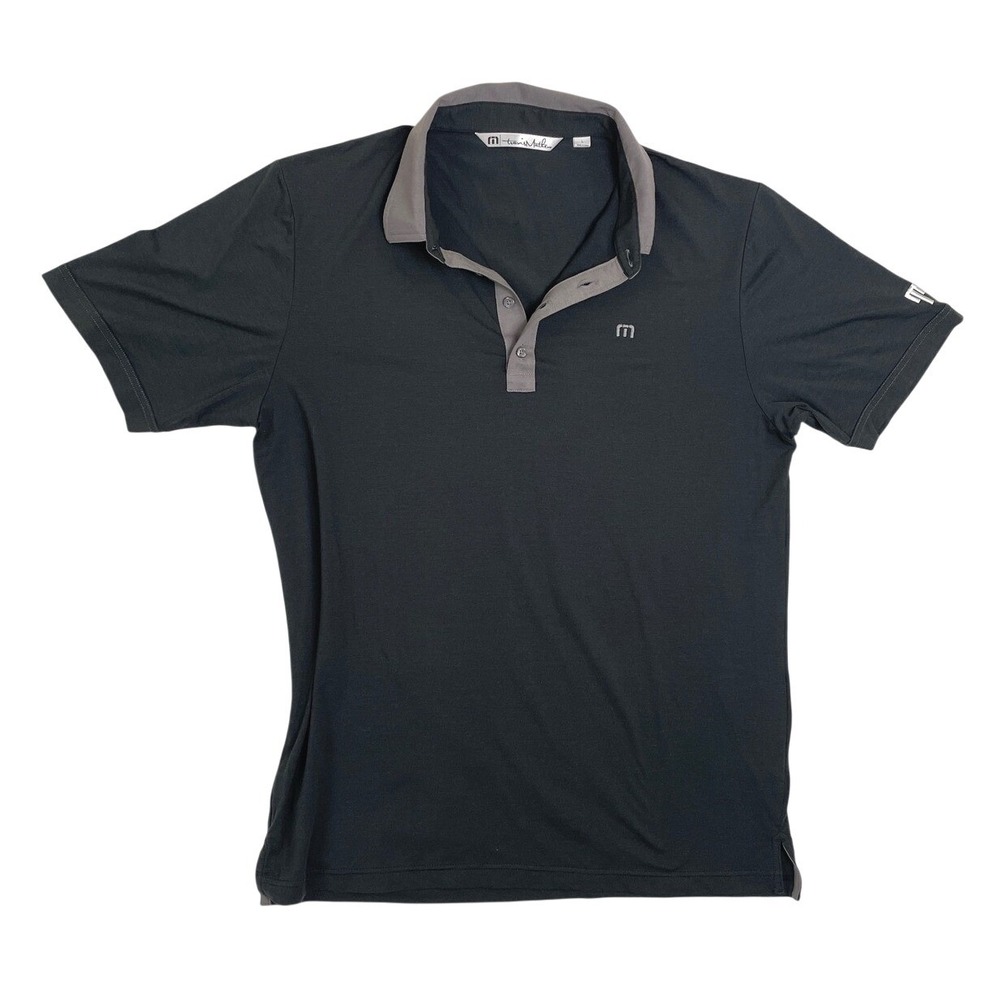 TravisMathew‎ Mens Short Sleeve Polo Shirt Charcoal Grey Black Stretch Large